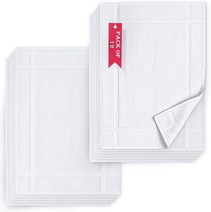 Pearl Linens Pack of 12 100% Cotton Bath Mat 20x30 inches, Soft & Absorbent Quick Dry Bathroom Mat Set, Not Bathroom Rugs, After Shower Mat, Bath Tub Mat, 687 GSM, Machine Washable, White - ModernBath