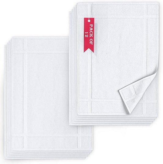 Pearl Linens Pack of 12 100% Cotton Bath Mat 20x30 inches, Soft & Absorbent Quick Dry Bathroom Mat Set, Not Bathroom Rugs, After Shower Mat, Bath Tub Mat, 687 GSM, Machine Washable, White - ModernBath