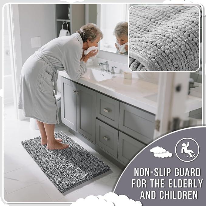 Yimobra Bathroom Rugs Non Slip Washable - Ultra Soft Absorbent Chenille Bath Mat, Quick Dry Shaggy Floor Carpet for Tub Shower, Gray Home Decor Accessories, 24x17 Inch - ModernBath