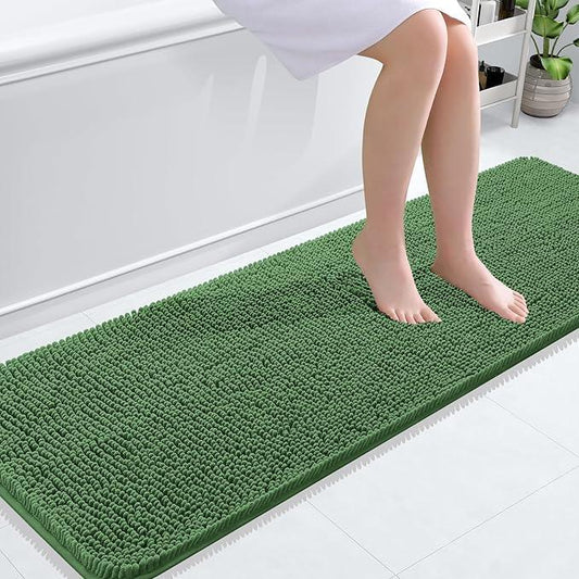 OLANLY Bathroom Rugs 59x20, Extra Soft Absorbent Chenille Bath Rugs, Rubber Backing Quick Dry, Machine Washable Bath Mats for Bathroom Floor, Tub and Shower, Home Decor Accessories, Olive Green - ModernBath