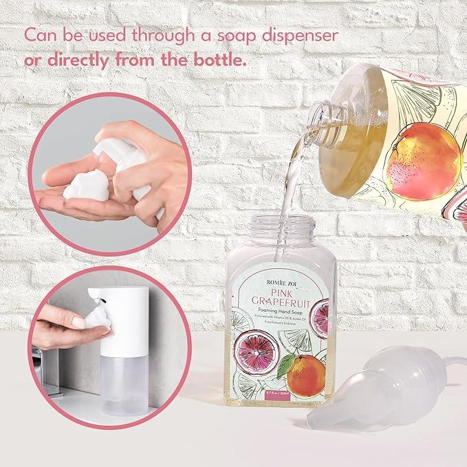 ROMIIE ZOI Foaming Hand Soap Refill Gift Set – 3 Pack *33.8 Fl Oz with Dispenser, Pink Grapefruit Scent–Moisturizing, Biodegradable & Chemical-Free Formula for Bathroom, Kitchen, Sensitive Skin - ModernBath