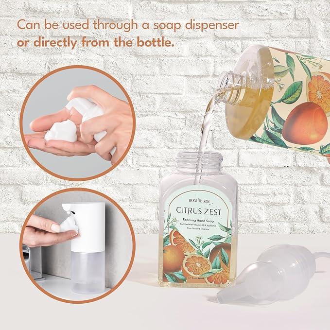 ROMIIE ZOI Citrus Zest Foaming Hand Soap Refill Gift Set – 3 Pack (33.8 Fl Oz Each) with Refillable Dispenser, Moisturizing, Biodegradable & Chemical-Free Formula for Kitchen, Bathroom, Sensitive Skin - ModernBath
