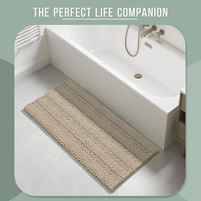 Yimobra Bathroom Rug Mat 44 x 24, Non Slip and Super Absorbent Bath Mat,Machine Washable Quick Dry,Ultra Plush Chenille Shower Rugs for Bathroom Floor Sink Tub and Shower Outside,Camel - ModernBath