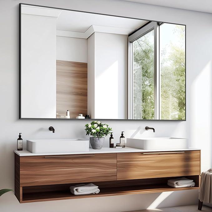 KOCUUY 60x40 Inch Large Black Wall Mounted Mirror,Aluminum Framed Decorative Rectangular Bathroom Mirror for Wall Over Sink,Vanity Mirror for Bedroom Living Room Bathroom,Functional Oversized Mirror - ModernBath