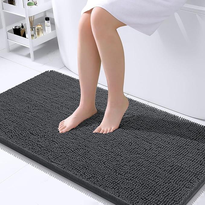 OLANLY Bathroom Rugs 45x27, Extra Soft Absorbent Chenille Bath Rugs, Rubber Backing Quick Dry, Machine Washable Bath Mats for Bathroom Floor, Tub and Shower, Home Decor Accessories, Dark Grey - ModernBath