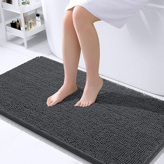 OLANLY Bathroom Rugs 45x27, Extra Soft Absorbent Chenille Bath Rugs, Rubber Backing Quick Dry, Machine Washable Bath Mats for Bathroom Floor, Tub and Shower, Home Decor Accessories, Dark Grey - ModernBath
