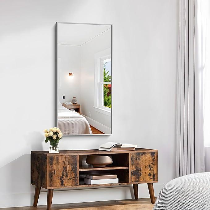KOCUUY Silver Framed Mirror, 20"x40" Rectangle Bathroom Mirror for Wall, HD Tempered Glass, Anti-Rust Frame, Modern Design for Bathroom, Bedroom, Living Room, Entryway - ModernBath