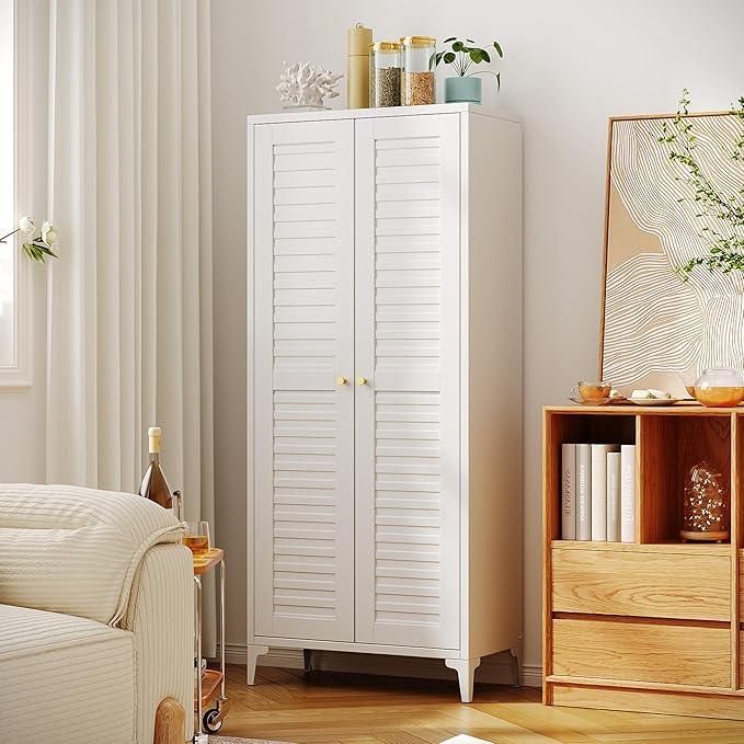 64" H Kitchen Pantry Storage Cabinet, Metal Storage Cabinets with 4 Adjustable Shelves for Kitchen Bathroom Living Room, Required Assembly, White - ModernBath