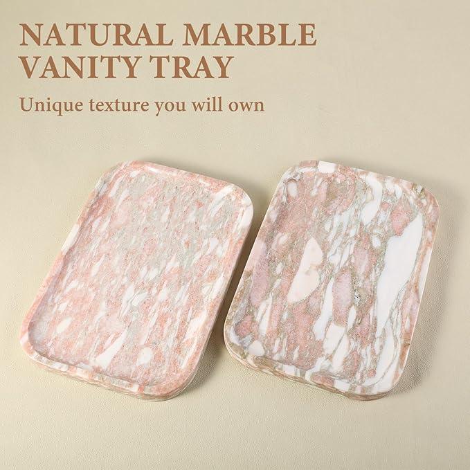 Karibiber Marble Vanity Tray, Marble Bathroom Tray Countertop, Decorative Tray for Dresser, Rosso Red Stone Serving Trays for Kitchen, Perfume, Jewelry Candle Holder, Catch All - ModernBath