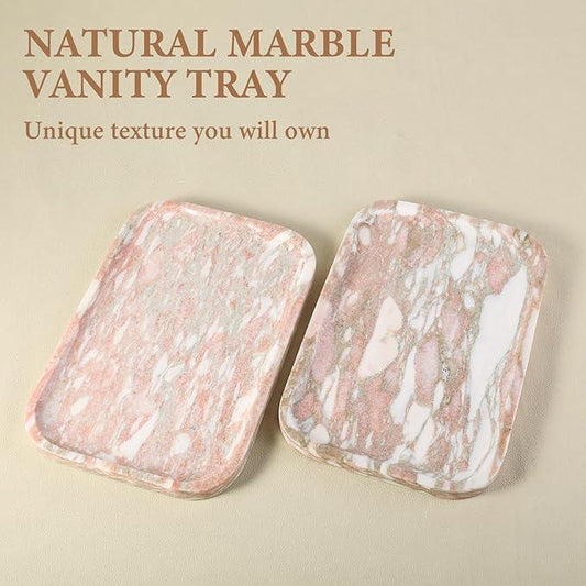 Karibiber Marble Vanity Tray, Marble Bathroom Tray Countertop, Decorative Tray for Dresser, Rosso Red Stone Serving Trays for Kitchen, Perfume, Jewelry Candle Holder, Catch All - ModernBath