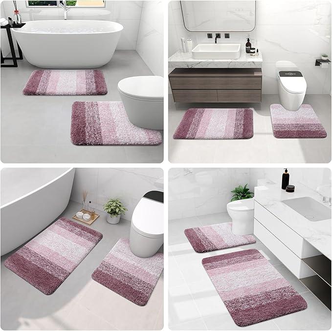Arotive Microfiber Bathroom Rugs, Shaggy Soft and Absorbent Bath Rug, Non-Slip, Thick Plush Machine Washable Dry Bath Mats for Bathroom, Tub and Shower, 54x24, Mauve, Rectangular - ModernBath