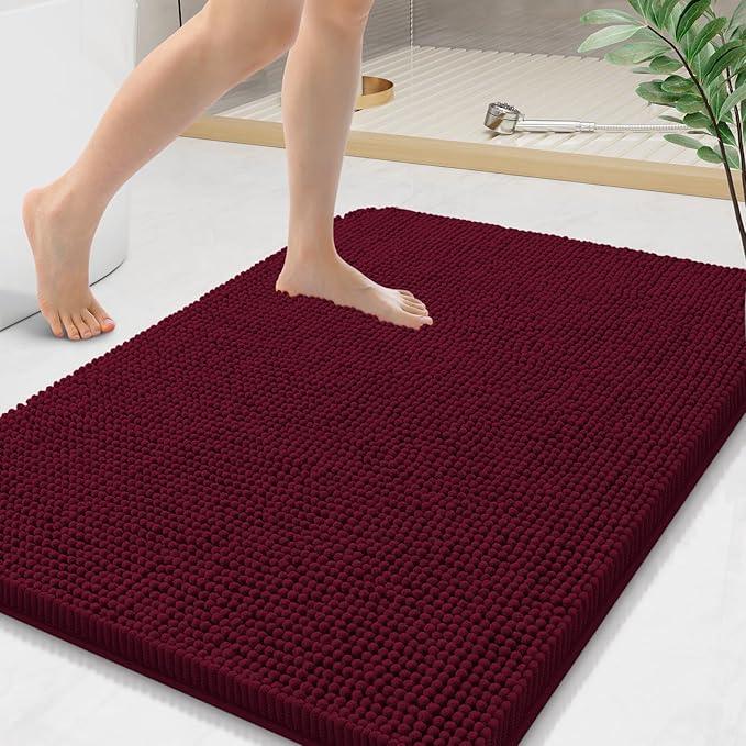 Arotive Bathroom Rugs 36x24, Extra Soft Absorbent Shaggy Chenille Bath Rugs, Machine Washable Rubber Backing Non-Slip Bath Mats for Bathroom Floor Tub and Shower, Home Decor Accessories, Burgundy - ModernBath