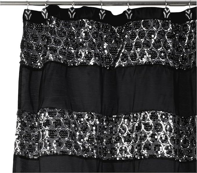 Zahari Home 13pc Sinatra Bathroom Shower Curtain Set Classic Shower Curtain & 12 Shower Curtain Hooks Luxury Fabric Shower Curtain Unique Design Bling Black Shower Curtain Set - ModernBath