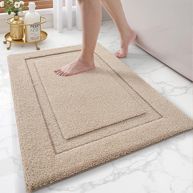 LUMI Ultra Soft Bathroom Rugs Non Slip with Rubber Backing, Absorbent Washable Bath Mat Quick Dry, Upgraded Premium Microfiber Plush Carpet for Bathtub and Shower Floor, Beige, 24x36 - ModernBath