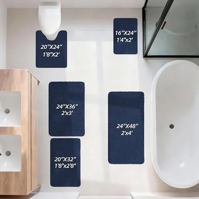 COSY HOMEER Toilet Rugs U-Shaped 24"x20",Soft Absorbent Bath Mat with Non-Slip TPR Backing, Machine Washable Shaggy Bath Rug for Toilet,Navy Blue - ModernBath