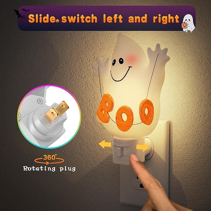 JandCase Halloween Night Light, 2 Pack 3000K Night Lights Plug into Wall,Cute & Funny Ghost Night Light for Kids,Plug in Ghost Nightlight with 360° Rotatable for Halloween Party Decor - ModernBath