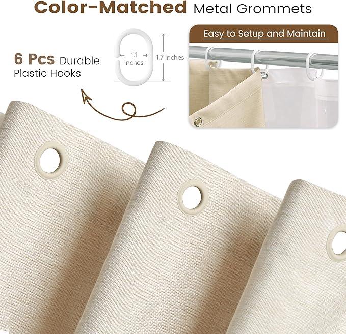 BTTN Stall 3 in 1 Shower Curtain Set, Small Linen Textured Fabric Shower Curtain and Clear Liner Set with 6 Hook, Half Modern Hotel Luxury Waterproof Shower Curtain for Bathroom, Cream/Beige, 36x72 - ModernBath