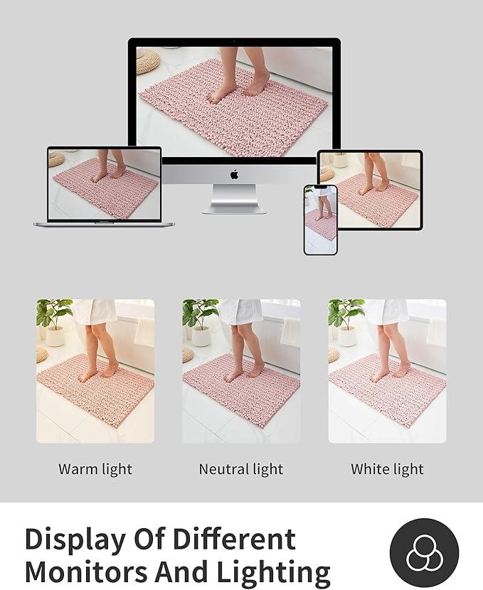 ILANGO Bathroom Rugs Pink 44x24,Extra Soft Absorbent Chenille Bath Rugs,Thick Non-Slip Shaggy Bath Mat,Machine Washable Quick Dry Shaggy Bath Mats for Bathroom Floor, Tub, Shower Accessories - ModernBath