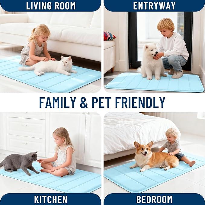 OLANLY Memory Foam Long Bathroom Rugs Runner 47x24, Super Soft Absorbent Bath Mat, Quick Dry, Machine Washable Shower Floor Rugs, Bathmat Carpet, Bathroom Home Decor Accessories, Sky Blue - ModernBath
