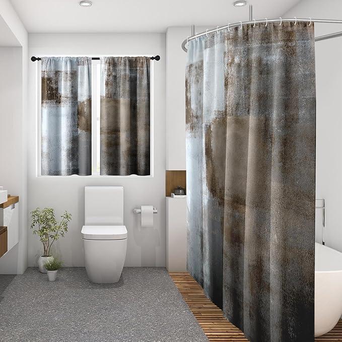 Culudea Brown Grey Painting Shower Curtain Set, Contemporary Gray Abstract Bathroom Window Waterproof Shower Curtain Set for Bathroom Decor - ModernBath