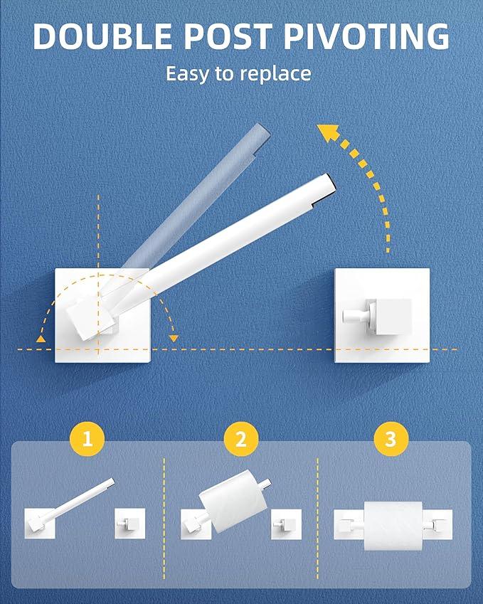Ruacq Toilet Paper Holder-White Tissue Roll Holder Double Post Pivoting Square Base Wall Mounted for Bathroom - ModernBath