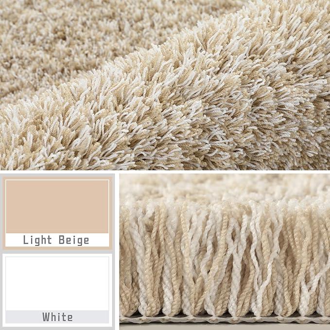 Yimobra Bath Rugs for Bathroom 32x20, Ultra Soft and Water Absorbent Bath Mats, Non Slip Plush Shower Mat Outside, Microfiber Mats for Bathroom Floor/Tub, Machine Washable, Light Beige and White - ModernBath