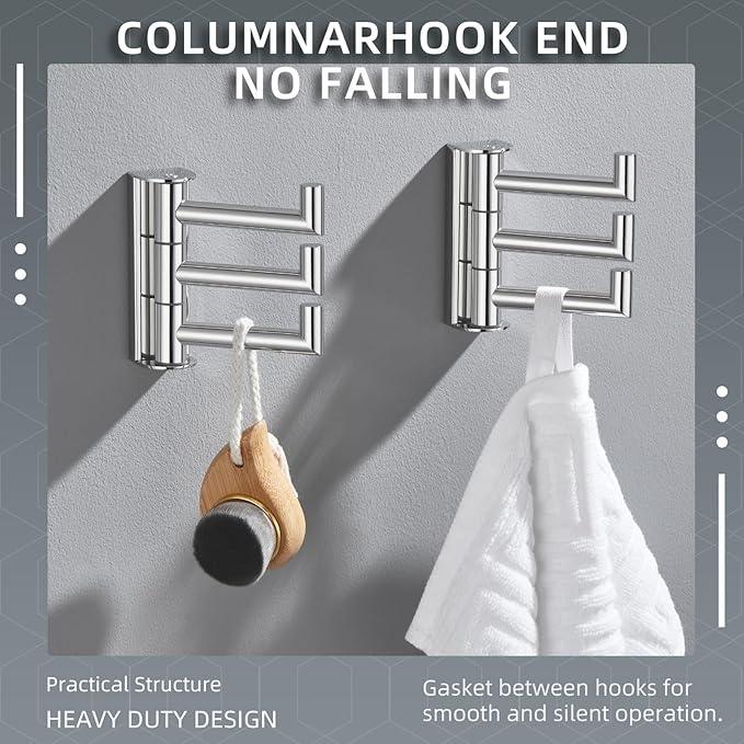 Angle Simple Swivel Towel Hooks for Bathroom, SUS 304 Stainless Steel Foldable 3 Arms Hand Towel Holder, Coat Wall Hooks, Polished Chrome, 2 Pack - ModernBath