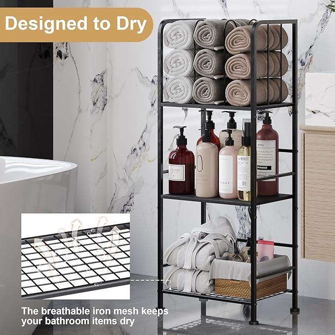 Towel Rack Free Standing 3-Tier M-Shaped Detachable Dividers, Durable Metal Holder, Pool Towel Rack, Space-Saving Towel Storage Organizer, Modern Bath Towel Shelf for Home, Poolside, Black - ModernBath