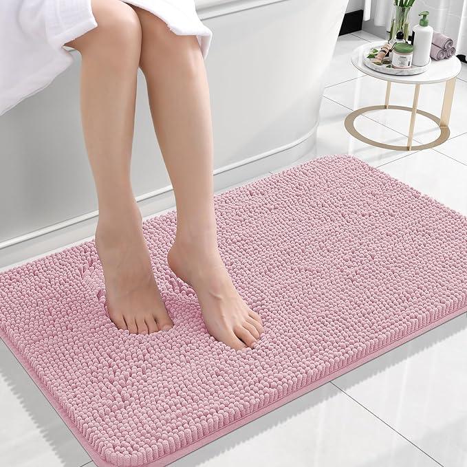 OLANLY Bathroom Rugs 24x16, Extra Soft Absorbent Chenille Bath Rugs, Rubber Backing Quick Dry, Machine Washable Bath Mats for Bathroom Floor, Tub and Shower, Home Decor Accessories, Dusty Rose - ModernBath