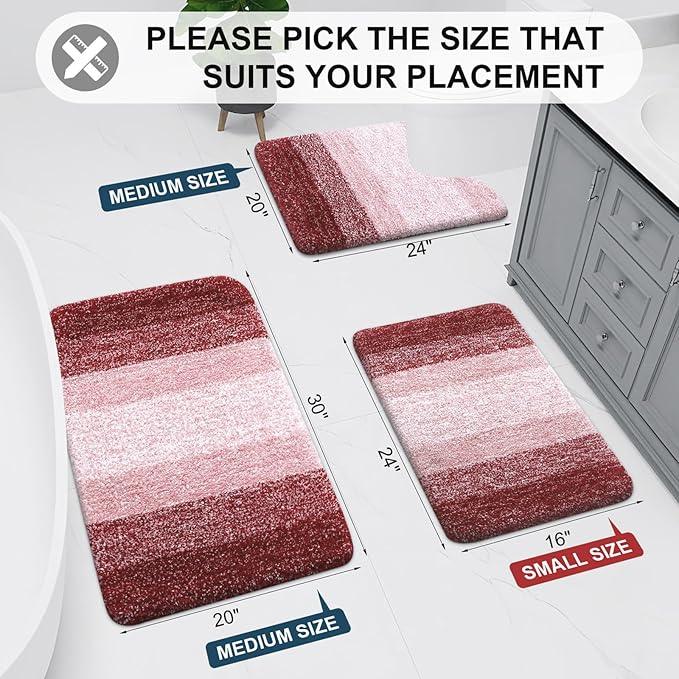 Arotive Microfiber Bathroom Rugs, Shaggy Soft and Absorbent Bath Rug, Non-Slip, Thick Plush Machine Washable Dry Bath Mats for Bathroom, Tub and Shower, 30x20, Burgundy, Rectangular - ModernBath