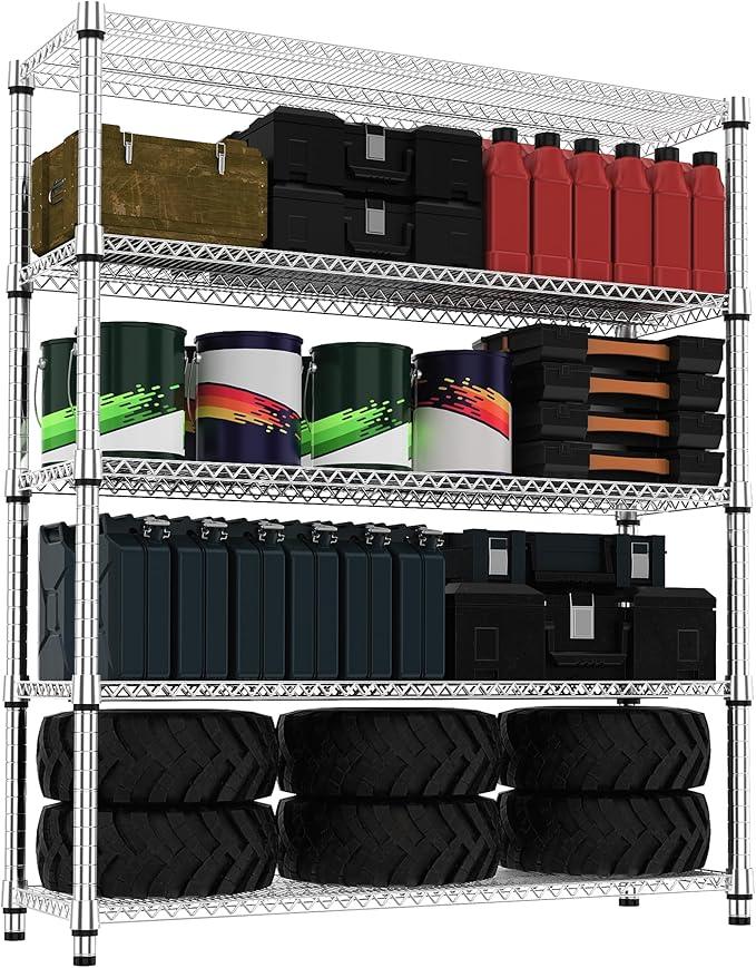5 Tiers Shelf 3300 lbs Steel Storage Shelving Utility Shelving Unit Steel Organizer Wire Rack for Home,Kitchen,Office,Garage Chrome 17.7" D x 47.2" W x 70.3" H - ModernBath