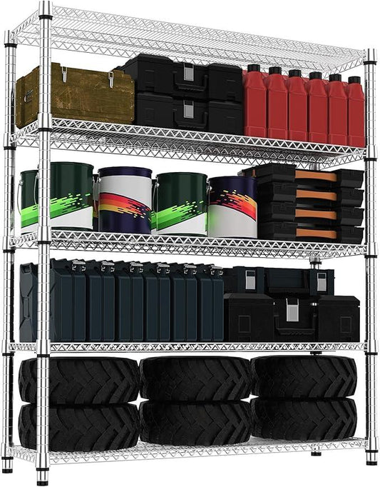 5 Tiers Shelf 3300 lbs Steel Storage Shelving Utility Shelving Unit Steel Organizer Wire Rack for Home,Kitchen,Office,Garage Chrome 17.7" D x 47.2" W x 70.3" H - ModernBath