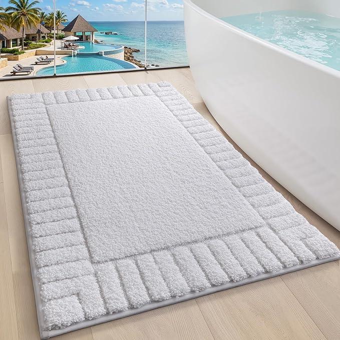 LUMI Bathroom Rugs Non Slip with Rubber Backing, Extra Soft Plush Microfiber Bath Rug Absorbent, Machine Washable Bath Mat Quick Dry for Tub, Shower, Hotel, White, 24"x36" - ModernBath