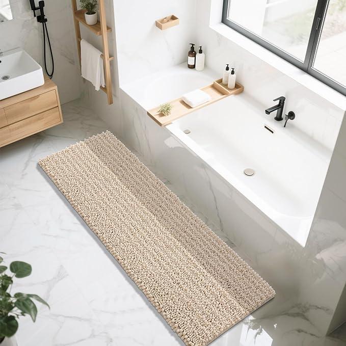Yimobra Bathroom Runner Rug 70x24 Inch - Extra Long Non Slip Chenille Bath Mat, Soft & Absorbent, Machine Washable Shaggy Hallway Carpet for Vanity Tub Shower, Light Brown Home Decor Accessories - ModernBath
