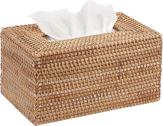 Sumnacon Tissue Box Cover Large Rectangle Tissue Box Rattan Tissue Box Holder,Wicker Decorative Tissue Holder for Bathroom Toilet Living Room Kitchen Office Table Desk,Yellow - ModernBath