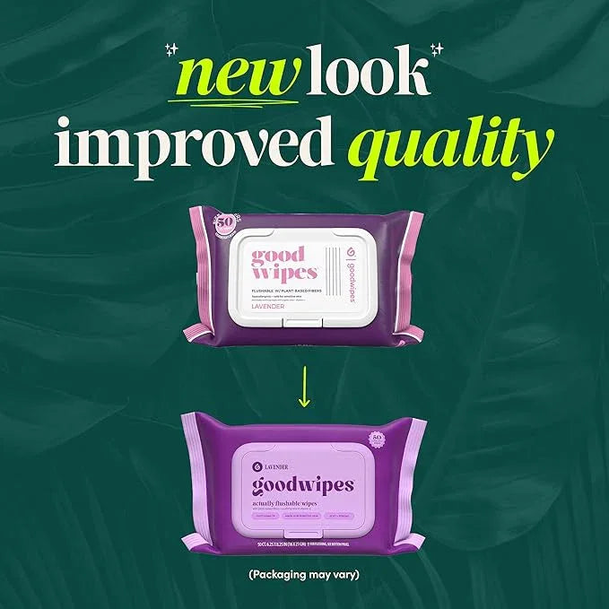 goodwipes Flushable Butt Wipes - Vitamin E & Aloe - Sewer & Septic Safe - Extra Large Adult Wet Wipes For Women & Men - Bathroom Essentials - Lavender, 153 Count (3 Packs + 3 Individually Wrapped) - ModernBath