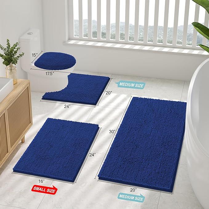 Smiry Luxury Chenille Bathroom Rugs 34x21, Extra Soft and Absorbent Shaggy Bath Mat, Machine Washable, Non-Slip Plush Carpet Runner for Tub, Shower, and Floor, Home Decor Accessories, Royal Blue - ModernBath