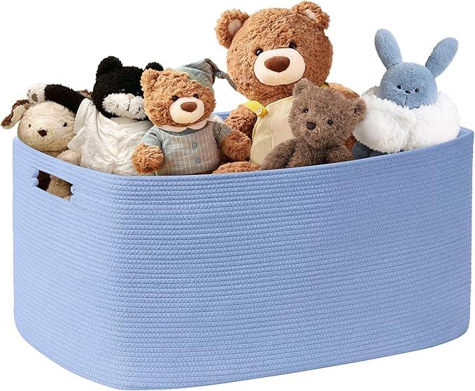 72L Large Baby Girls Laundry Basket for Nursery Storage,Cute Woven cotton Rope Baskets for Kids Toy，Gifts, Boho Square Wicker Blanket hamper for Living Room,Bedroom Dirty Clothes,Blue Purple - ModernBath