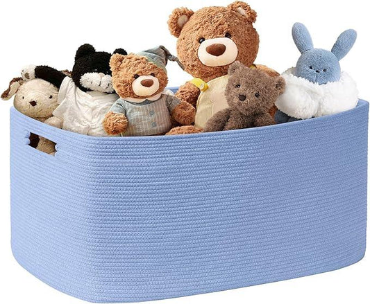 72L Large Baby Girls Laundry Basket for Nursery Storage,Cute Woven cotton Rope Baskets for Kids Toy，Gifts, Boho Square Wicker Blanket hamper for Living Room,Bedroom Dirty Clothes,Blue Purple - ModernBath