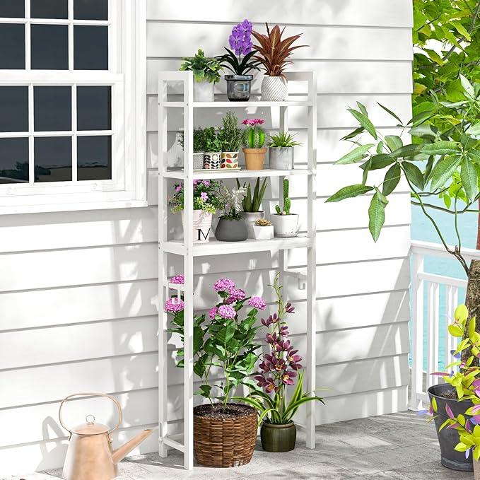 Giantex Over The Toilet Storage Shelf, 3-Tier Freestanding Space Saver Above Toilet Shelves with 3 Hooks & Adjustable Bottom Bar, Over Toilet Bathroom Organizer for Restroom, Laundry (White) - ModernBath