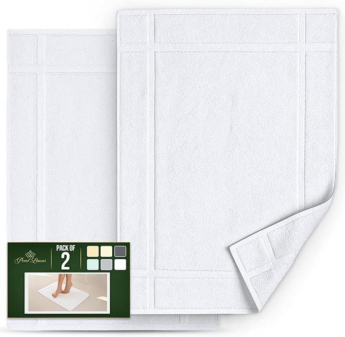 Pearl Linens Pack of 2 100% Cotton Bath Mat 18x25 inches, Soft & Absorbent Quick Dry Bathroom Mat Set, Not Bathroom Rugs, After Shower Mat, Bath Tub Mat, 687 GSM, Machine Washable, White - ModernBath