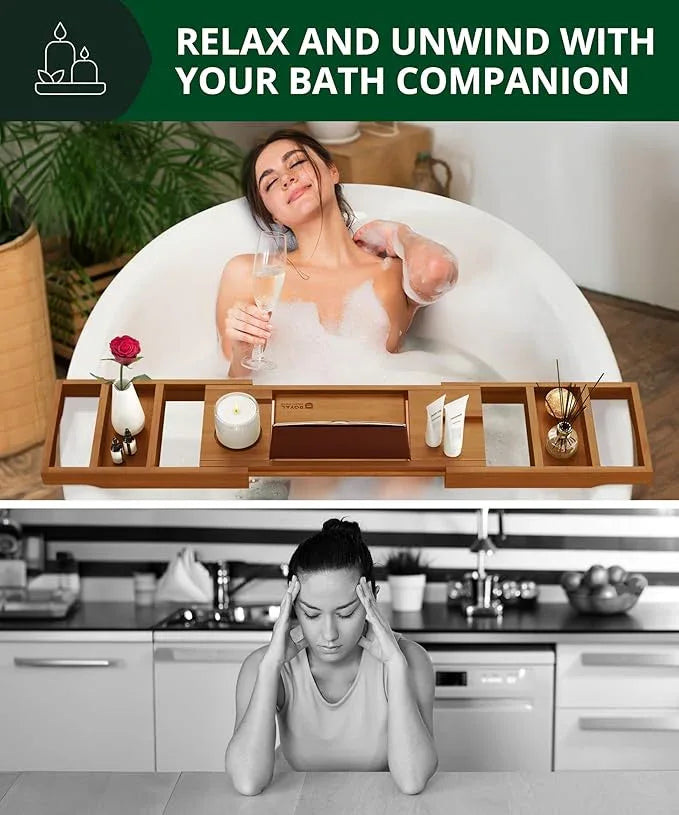 ROYAL CRAFT WOOD Premium Foldable Bathtub Tray - Wood Bath Tray for Tub, Bamboo Shelf, Expandable Bath Table Trays, Bathtub & Bathroom Accessories for New Home Gifts for Mom - ModernBath