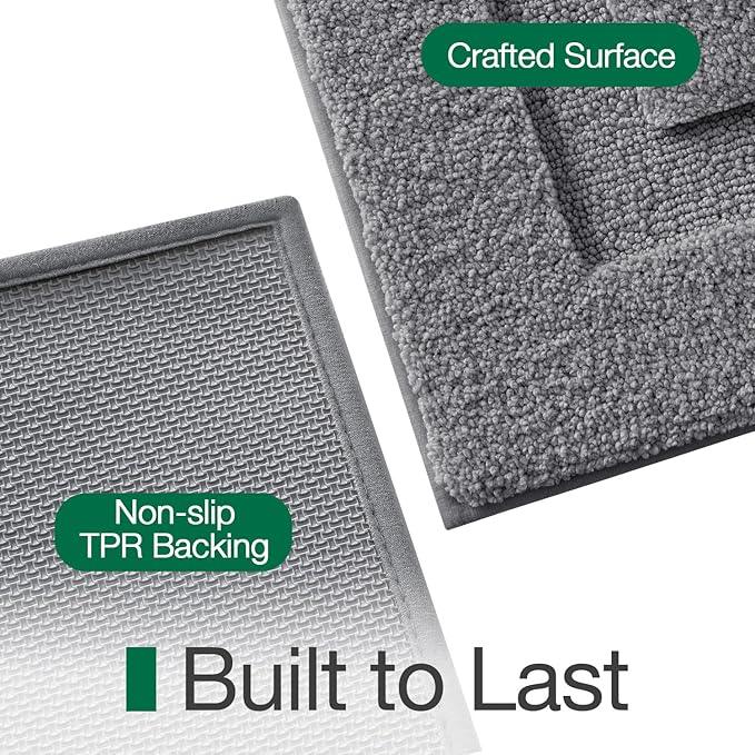 LUMI Ultra Soft Bathroom Rugs Non Slip with Rubber Backing, Absorbent Washable Bath Mat Quick Dry, Upgraded Premium Microfiber Plush Carpet for Bathtub and Shower Floor, Dark Grey, 17x30 - ModernBath
