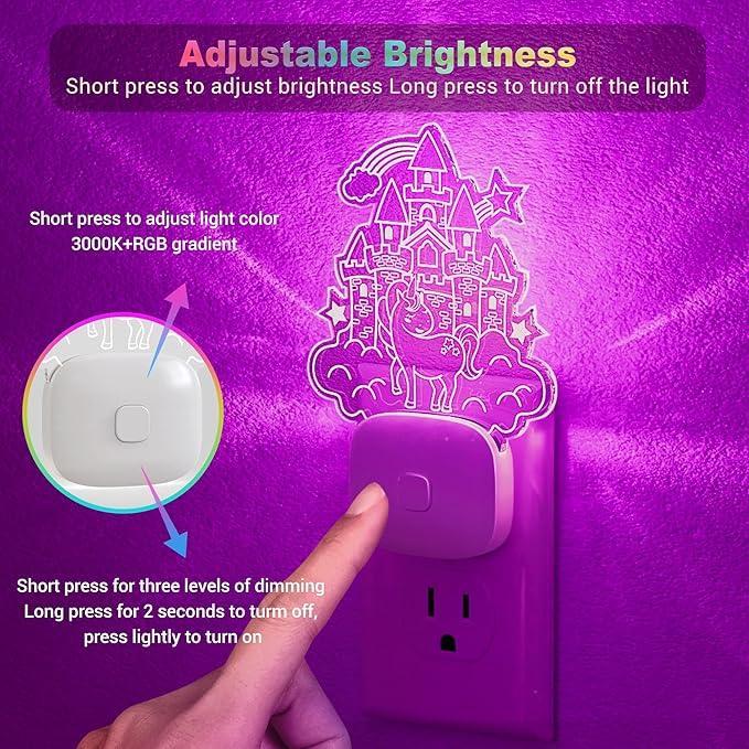 JandCase 2 Pack Plug in Night Light, 10 Color Changing Castle Night Light with Dusk to Dawn Sensor, Acrylic RGB Nightlight for Kids Girls Bedroom, Gifts for Girls - ModernBath