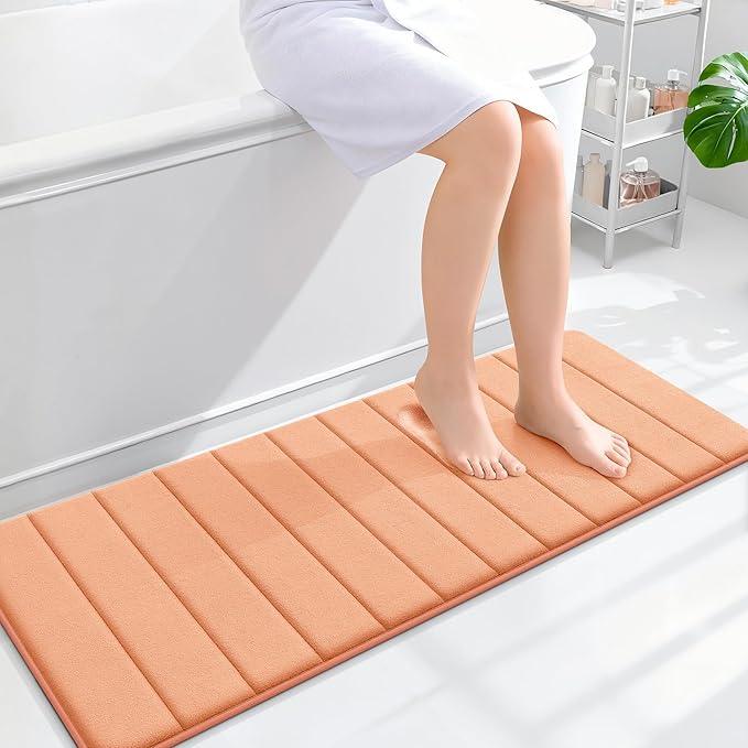 OLANLY Memory Foam Long Bathroom Rugs Runner 47x17, Super Soft Absorbent Bath Mat, Quick Dry, Machine Washable Shower Floor Rugs, Bathmat Carpet, Bathroom Home Decor Accessories, Peach - ModernBath