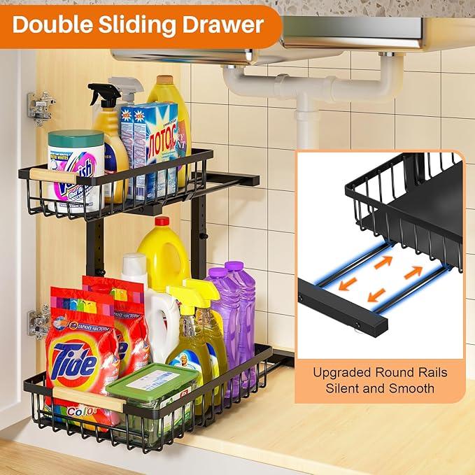 REALINN Under Sink Organizer, Height Adjustable Under Sink Organizers and Storage, 2 Tier Pull Out Drawer Cabinet Storage for Kitchen Bathroom, 1 Pack - ModernBath