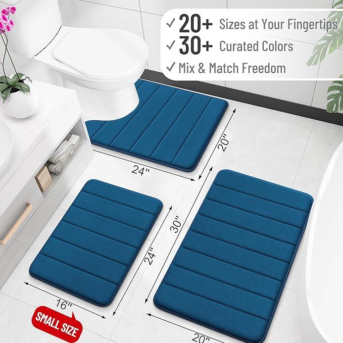 OLANLY Memory Foam Long Bathroom Rugs Runner 59x24, Super Soft Absorbent Bath Mat, Quick Dry, Machine Washable Shower Floor Rugs, Bathmat Carpet, Bathroom Home Decor Accessories, Navy Blue - ModernBath