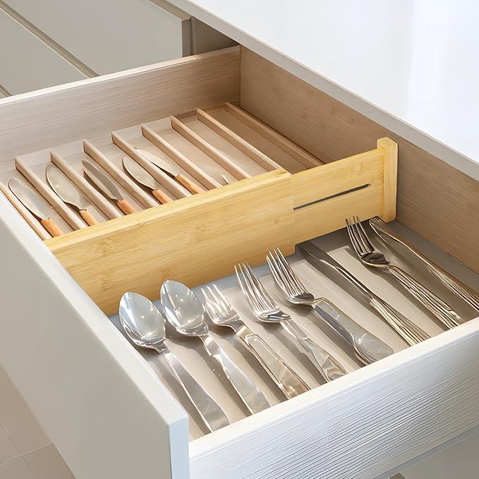VaeFae 3 Pack Bamboo Drawer Dividers, 4" High Adjustable 11.9-17.1" Clothes Drawer Organizers, Expandable Separators for Bedroom/Bathroom/Kitchen/Office Storage - ModernBath