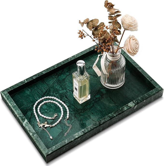 Zilukar Real Natural Marble Tray for Bathroom, Vanity, Kitchen and Desktop, Rectangle Genuine Marble Stone Tray for Jewelry, Cosmetics, Candles, Lotion, Perfume and Home Decor - ModernBath