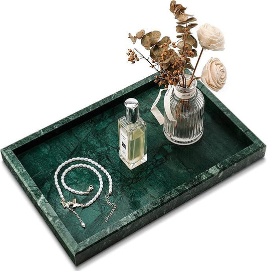 Zilukar Real Natural Marble Tray for Bathroom, Vanity, Kitchen and Desktop, Rectangle Genuine Marble Stone Tray for Jewelry, Cosmetics, Candles, Lotion, Perfume and Home Decor - ModernBath